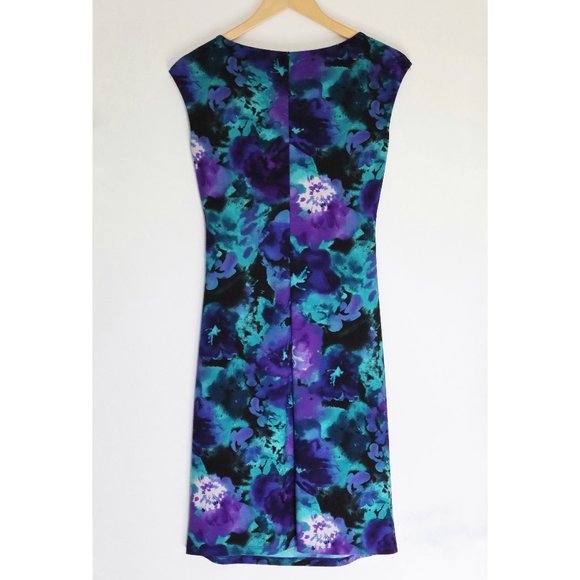 Ralph Lauren Purple, Teal, and Black Fitted Cowl Neck Dress - Picture 2 of 9